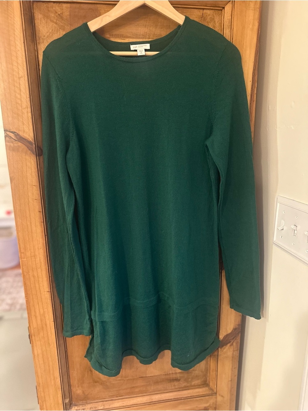 J.Jill Merino Wool Crewneck Tunic Top Forest Green Medium Tall